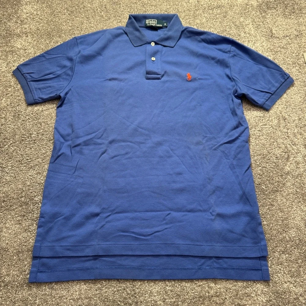 Ralph Lauren Polo Shirt Mens Small Blue Solid Cotton Classic Preppy Rugby Knit